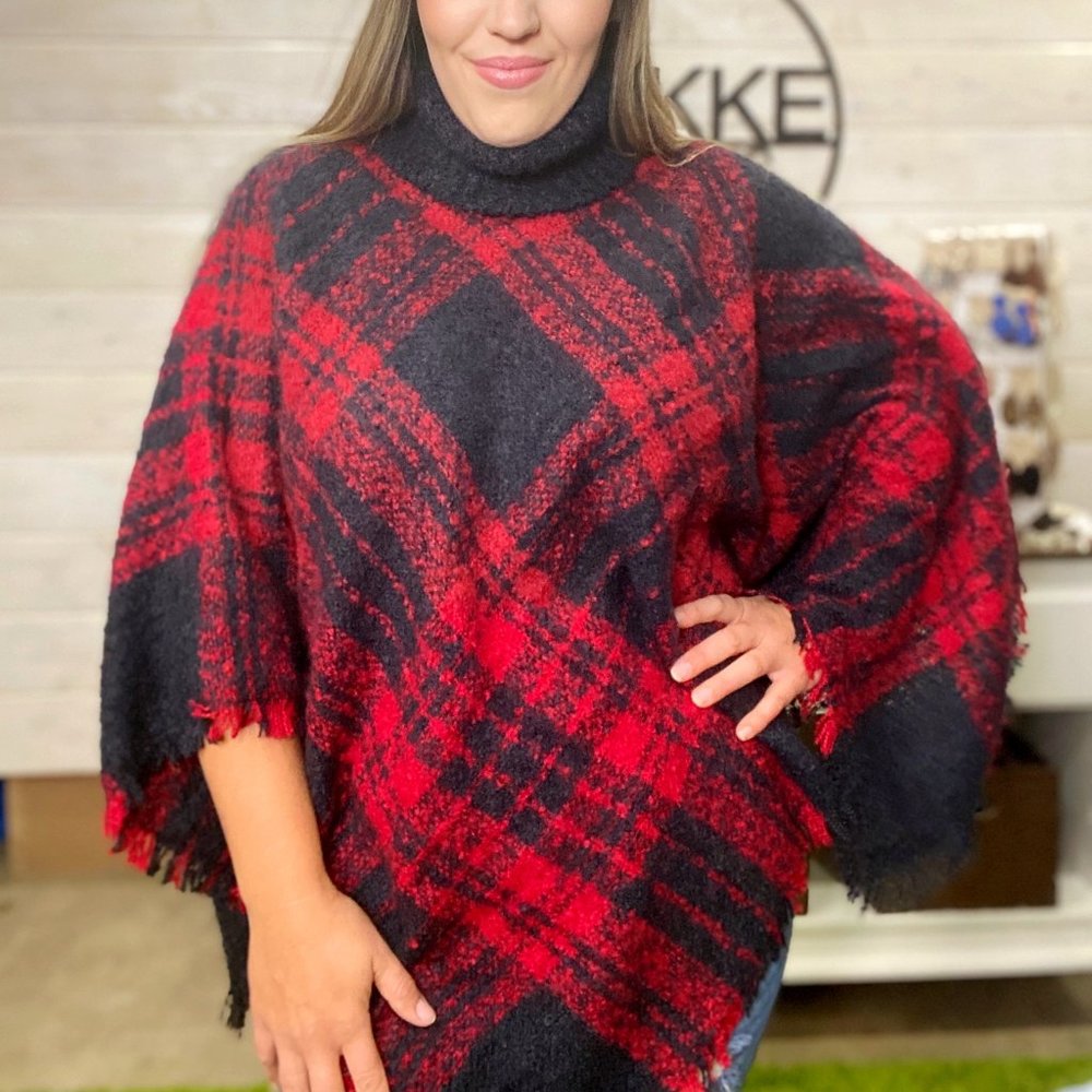 Feelin' The Fringe Plaid Poncho